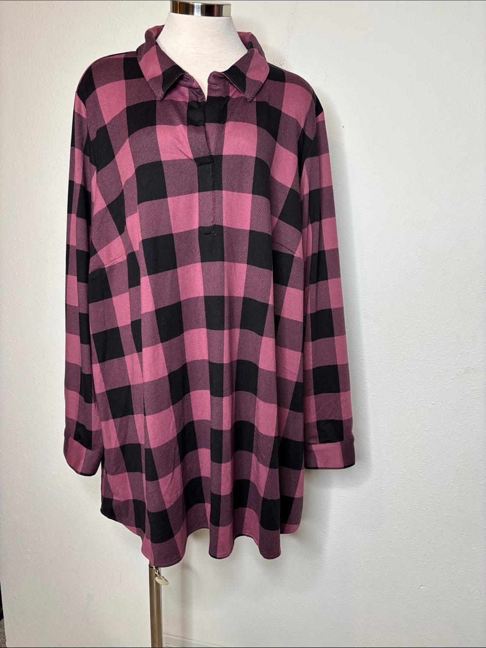Belle by Kim Gravel Pink and Black Buffalo Plaid Collared Tunic